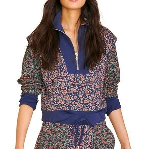 NWT VERONICA BEARD DYLAN NAVY FLORAL HALF ZIP SWEATSHIRT IN SIZE LARGE